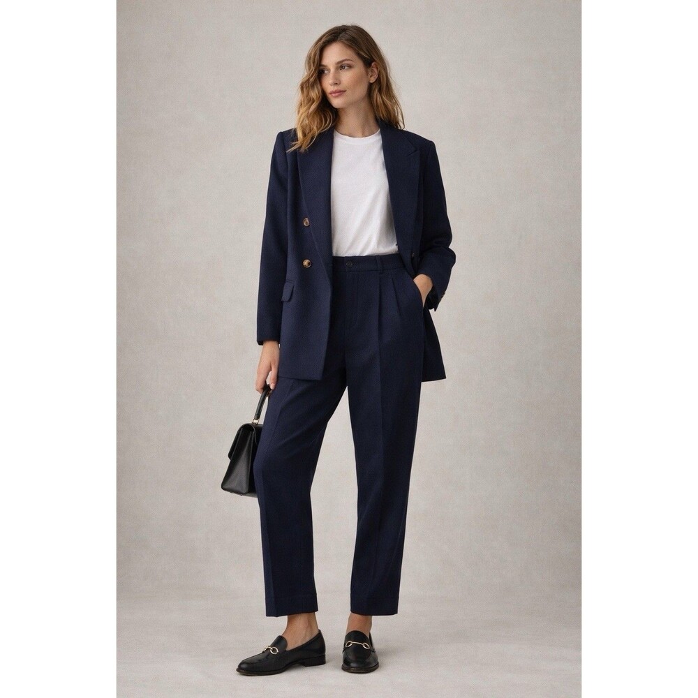 Bill Blass Wool Pants Womens 14 Navy High Waist Pleated Vintage